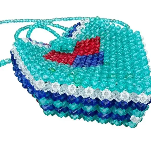 Handmade Beaded Heart Bag Purse Blue Shoulder Strap Unique Dopamine Maximalist - Picture 5 of 7